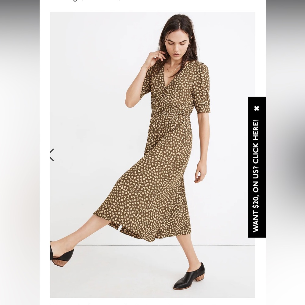 Madewell Button-Cuff Midi Dress in Woodcut Flowers - size 12